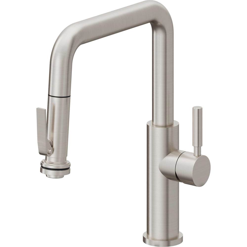 California Faucets - Pull-Down Kitchen Faucet with Squeeze Sprayer  - Quad Spout - Ultra Stainless Steel Pvd