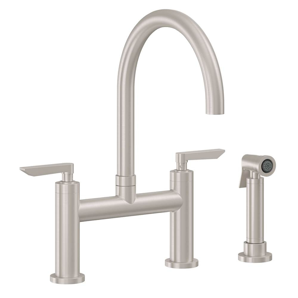 California Faucets - Bridge Kitchen Faucet with Sidespray - Arc Spout - Gloss White