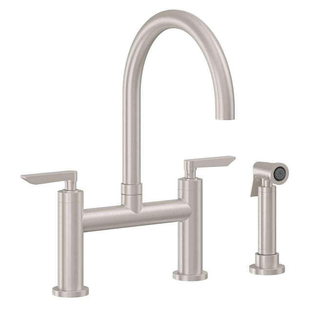 California Faucets - Bridge Kitchen Faucet with Sidespray - Arc Spout - Gloss White