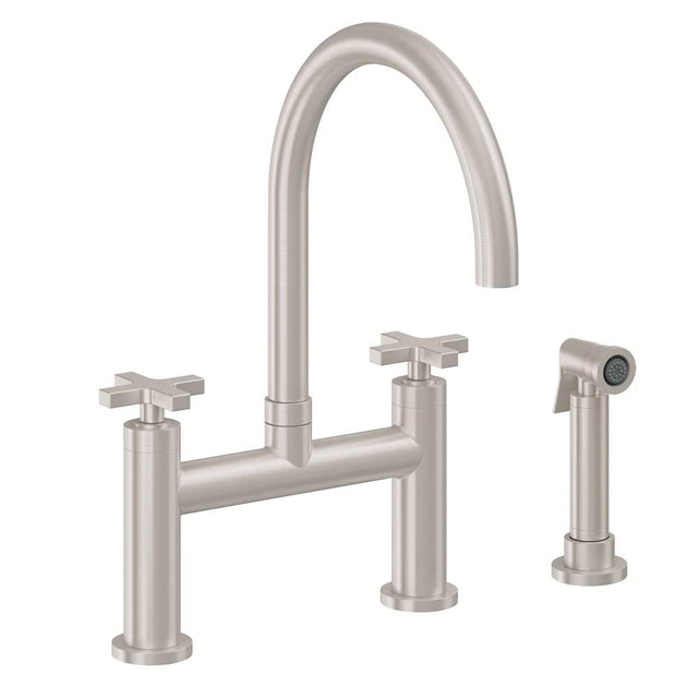 California Faucets - Bridge Kitchen Faucet with Sidespray - Arc Spout - Gloss White