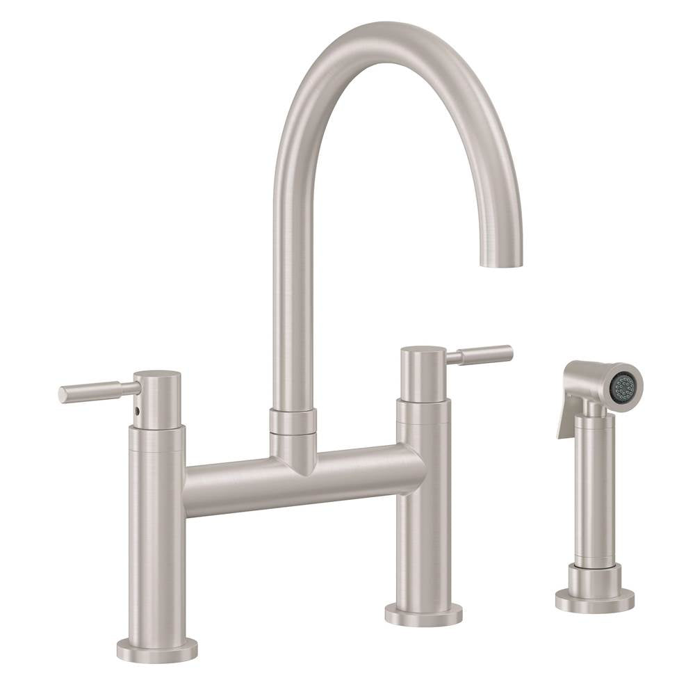California Faucets - Bridge Kitchen Faucet with Sidespray - Arc Spout - Gloss White