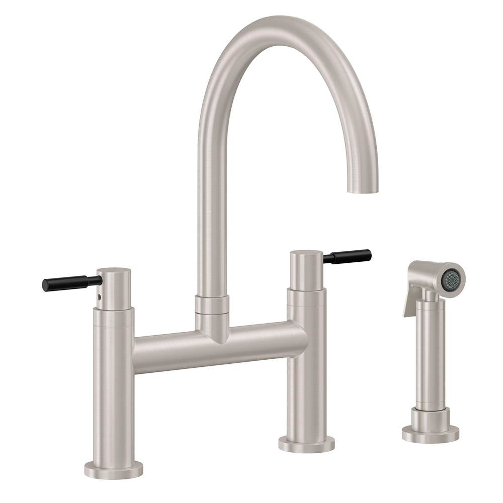 California Faucets - Bridge Kitchen Faucet with Sidespray - Arc Spout - Gloss White