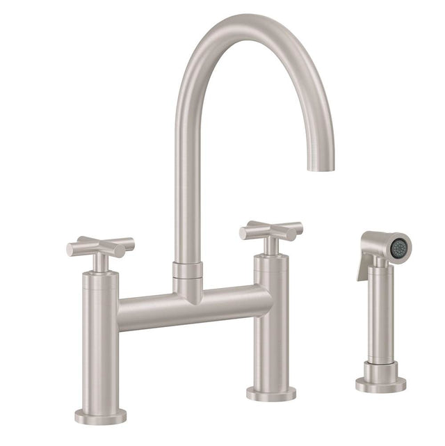 California Faucets - Bridge Kitchen Faucet with Sidespray - Arc Spout - Gloss White