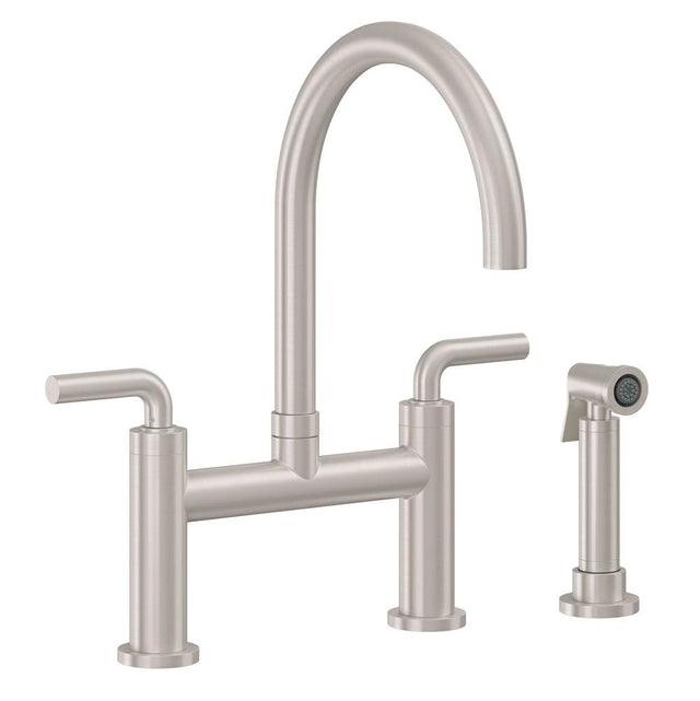 California Faucets - Bridge Kitchen Faucet with Sidespray - Arc Spout - Gloss White