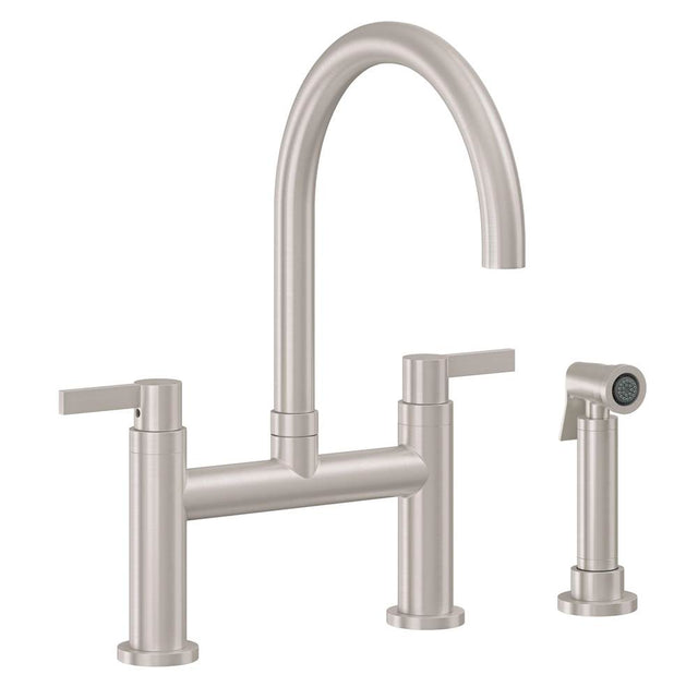 California Faucets - Bridge Kitchen Faucet with Sidespray - Arc Spout - Gloss White