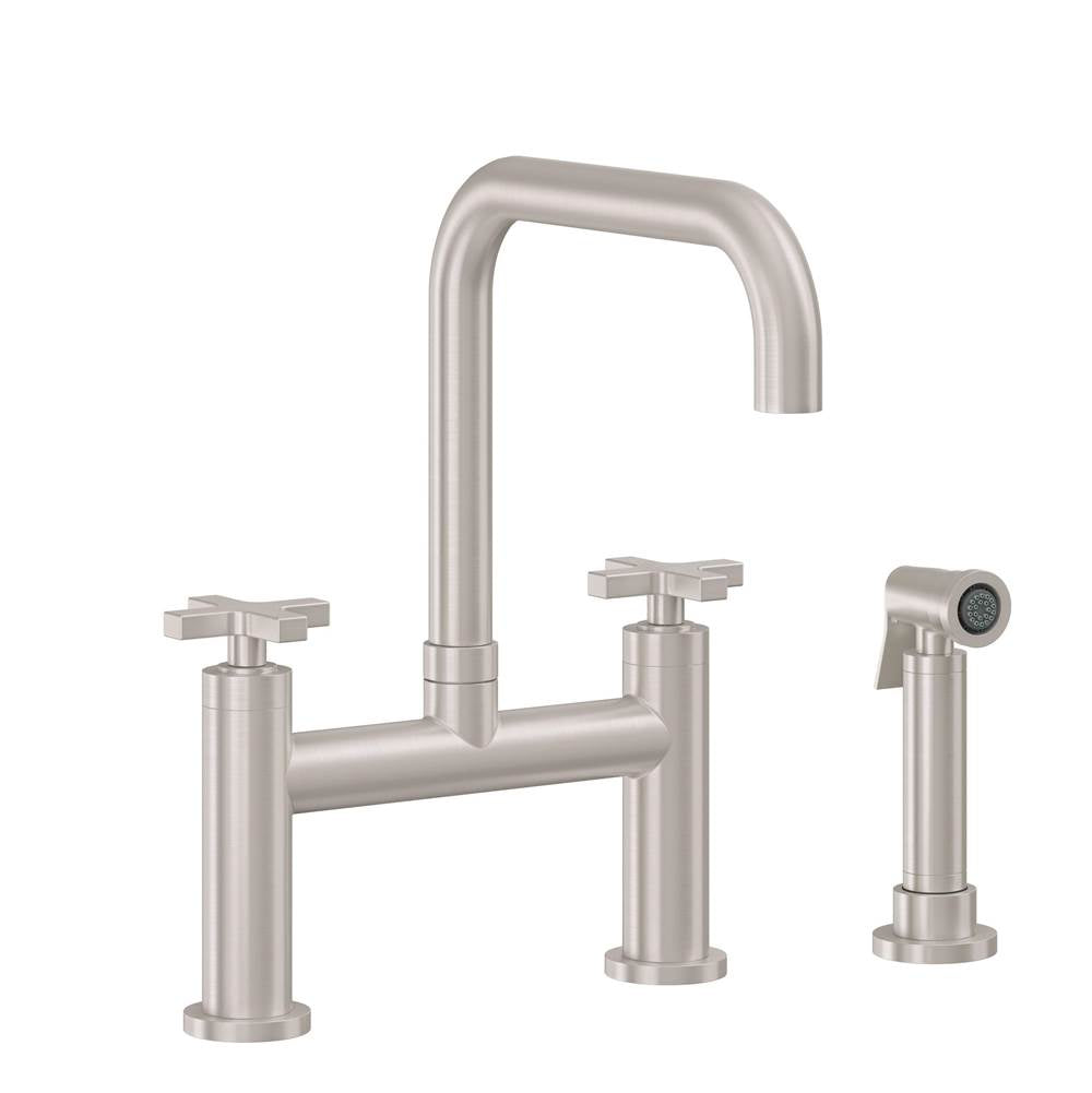 California Faucets - Bridge Kitchen Faucet with Sidespray - Quad Spout - Gloss White