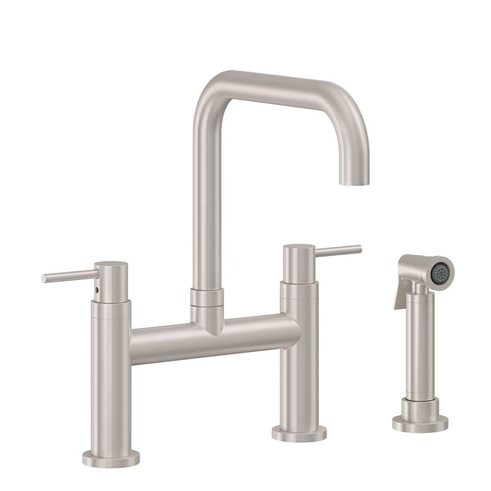 California Faucets - Bridge Kitchen Faucet with Sidespray - Quad Spout - Gloss White
