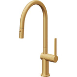 California Faucets - Pull-Down Kitchen Faucet with Button Sprayer  - High Arc Spout - Lifetime Satin Gold Pvd