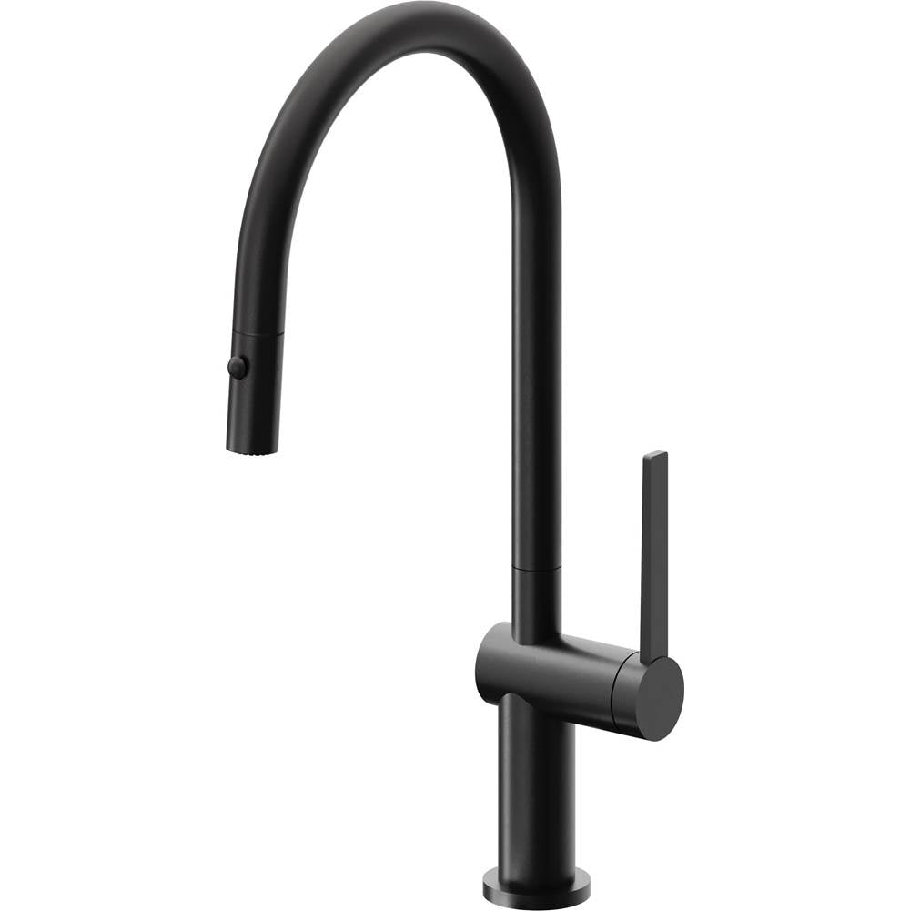 California Faucets - Pull-Down Kitchen Faucet with Button Sprayer  - High Arc Spout - Matte Black