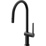 California Faucets - Pull-Down Kitchen Faucet with Button Sprayer  - High Arc Spout - Matte Black