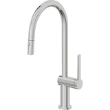 California Faucets - Pull-Down Kitchen Faucet with Button Sprayer  - High Arc Spout - Polished Chrome