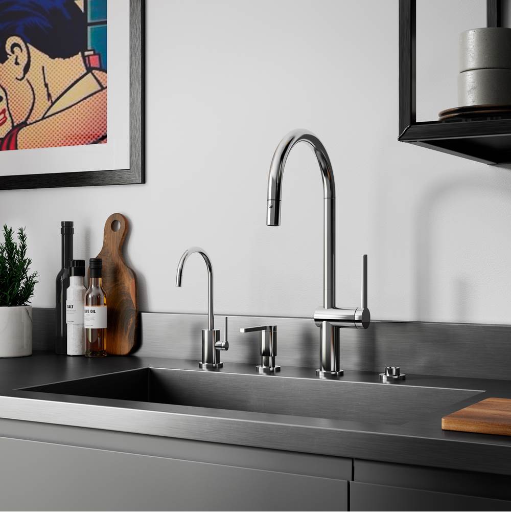 Pull-Down Kitchen Faucet with Button Sprayer  - High Arc Spout