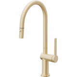 California Faucets - Pull-Down Kitchen Faucet with Button Sprayer  - High Arc Spout - Satin Brass Pvd
