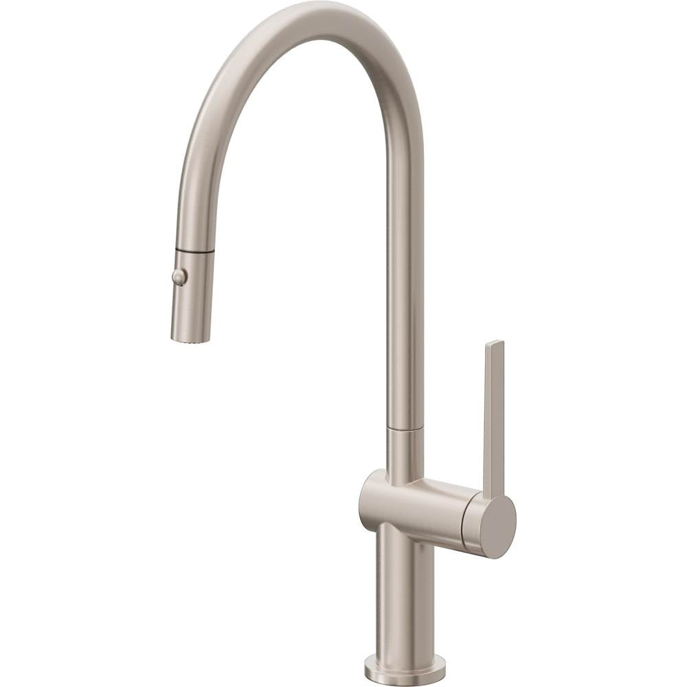 California Faucets - Pull-Down Kitchen Faucet with Button Sprayer  - High Arc Spout - Gloss White