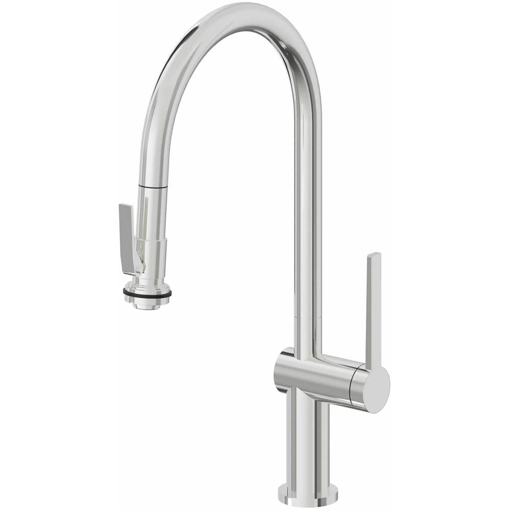 California Faucets - Pull-Down Kitchen Faucet with Squeeze Sprayer  - High Arc Spout - Polished Chrome