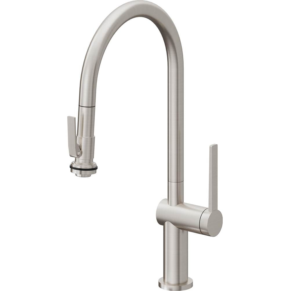 California Faucets - Pull-Down Kitchen Faucet with Squeeze Sprayer  - High Arc Spout - Ultra Stainless Steel Pvd