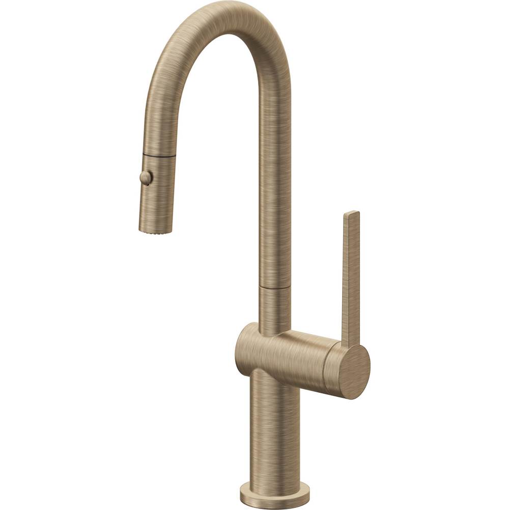 California Faucets - Pull-Down Prep/Bar Faucet with Button Sprayer - Antique Brass Flat