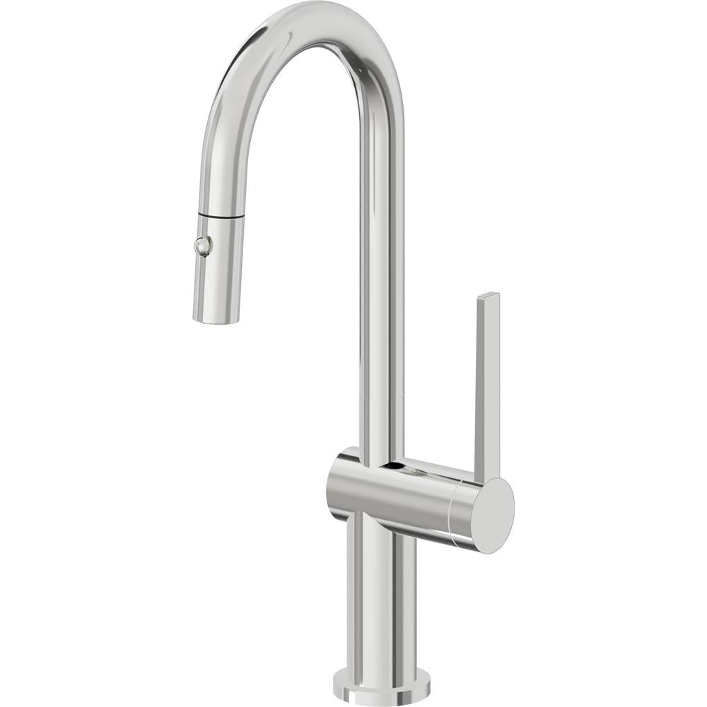 California Faucets - Pull-Down Prep/Bar Faucet with Button Sprayer - Polished Chrome