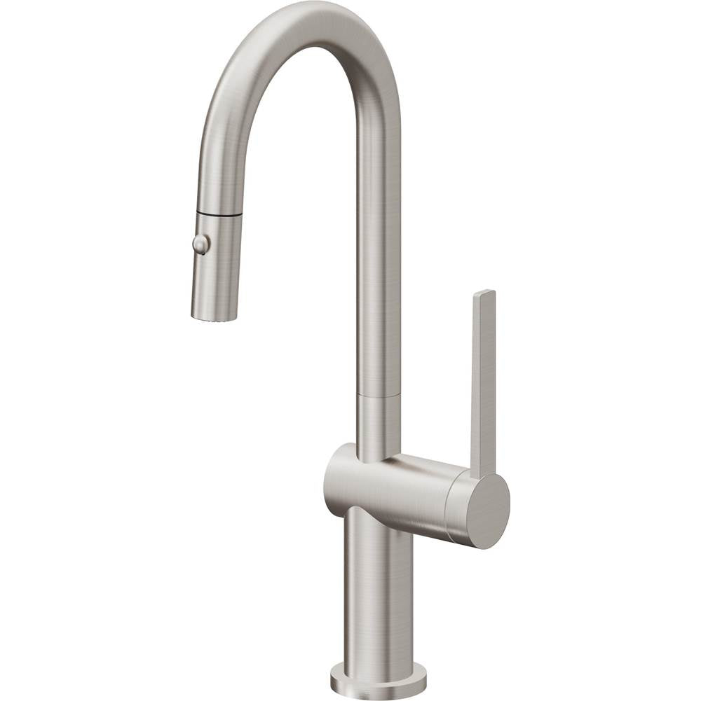 California Faucets - Pull-Down Prep/Bar Faucet with Button Sprayer - Ultra Stainless Steel Pvd