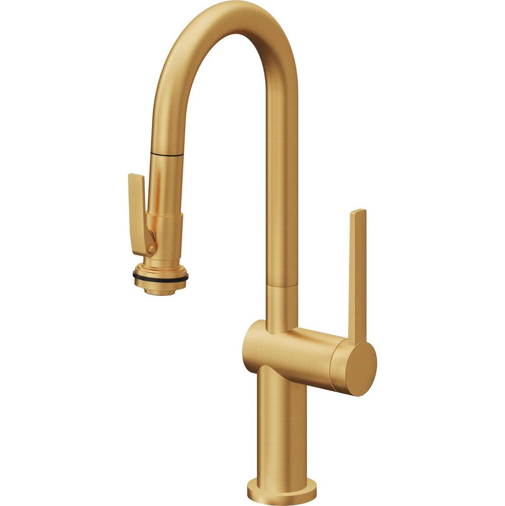 California Faucets - Pull-Down Prep/Bar Faucet with Squeeze Sprayer - Lifetime Satin Gold Pvd