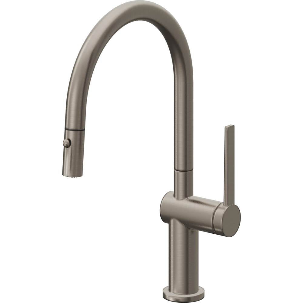 California Faucets - Pull-Down Kitchen Faucet with Button Sprayer  - Low Arc Spout - Graphite Pvd