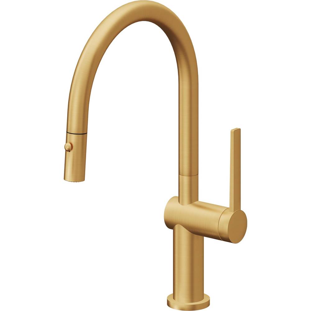 California Faucets - Pull-Down Kitchen Faucet with Button Sprayer  - Low Arc Spout - Lifetime Satin Gold Pvd