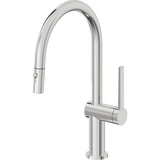 California Faucets - Pull-Down Kitchen Faucet with Button Sprayer  - Low Arc Spout - Polished Chrome