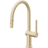 California Faucets - Pull-Down Kitchen Faucet with Button Sprayer  - Low Arc Spout - Satin Brass Pvd