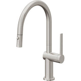 California Faucets - Pull-Down Kitchen Faucet with Button Sprayer  - Low Arc Spout - Ultra Stainless Steel Pvd