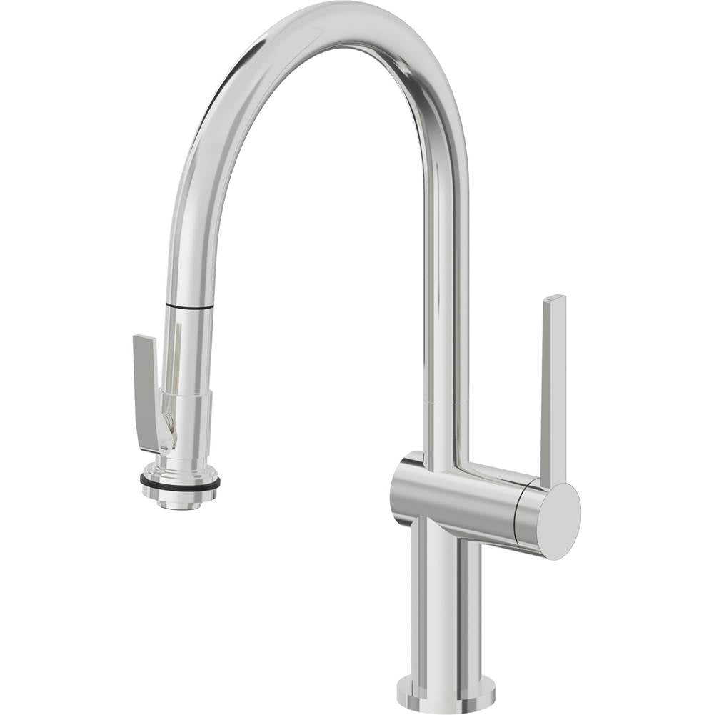 California Faucets - Pull-Down Kitchen Faucet with Squeeze Sprayer  - Low Arc Spout - Polished Chrome