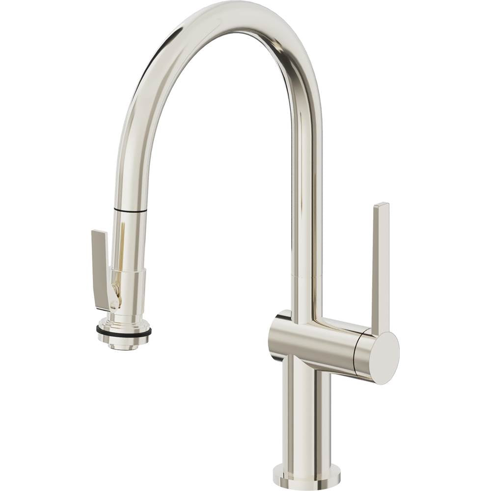 California Faucets - Pull-Down Kitchen Faucet with Squeeze Sprayer  - Low Arc Spout - Polished Nickel Pvd