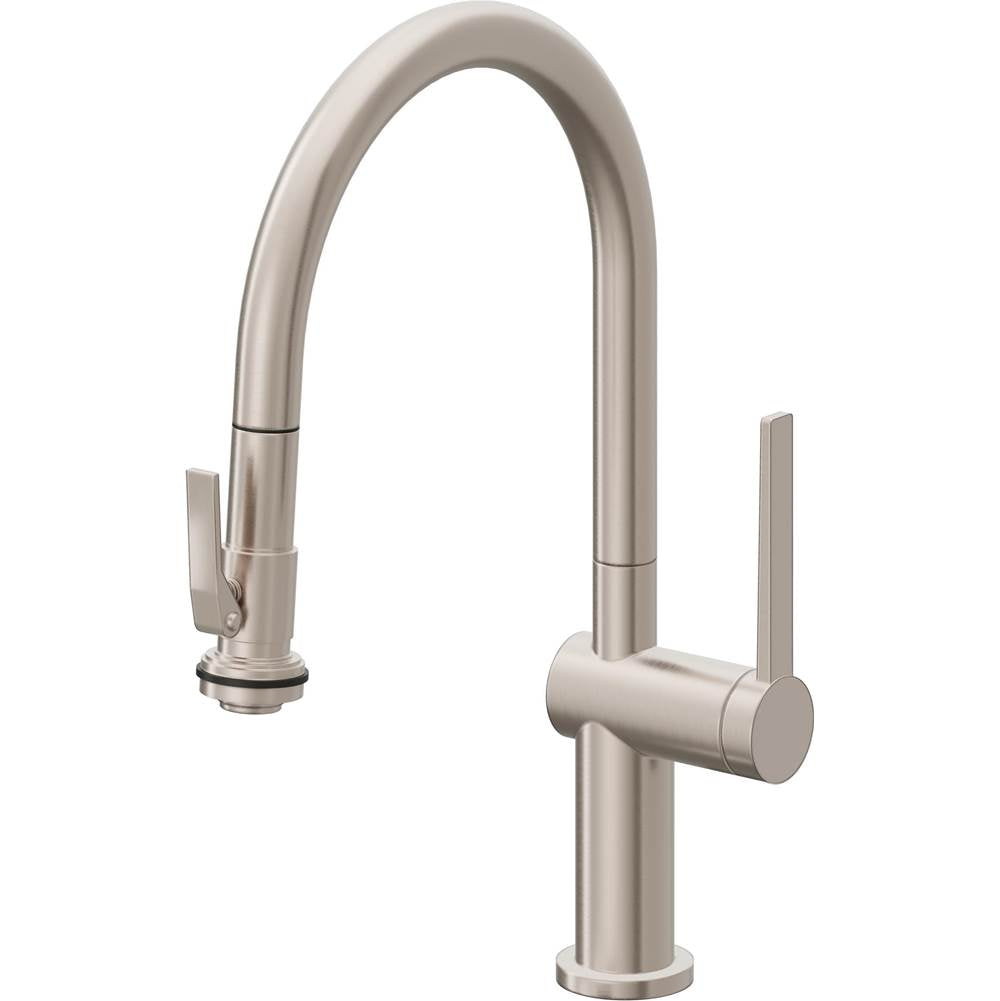 California Faucets - Pull-Down Kitchen Faucet with Squeeze Sprayer  - Low Arc Spout - Gloss White