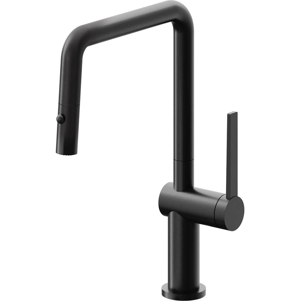 California Faucets - Pull-Down Kitchen Faucet with Button Sprayer  - Quad Spout - Matte Black
