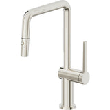 California Faucets - Pull-Down Kitchen Faucet with Button Sprayer  - Quad Spout - Polished Nickel Pvd