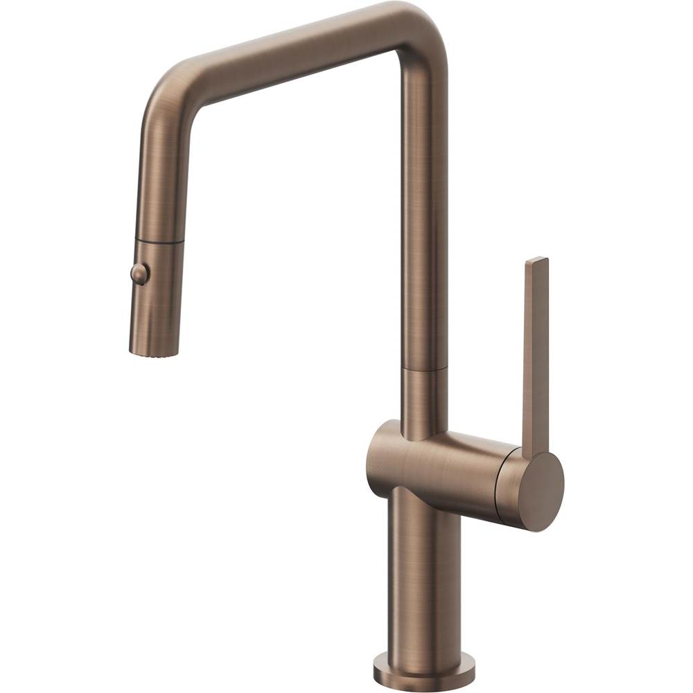 California Faucets - Pull-Down Kitchen Faucet with Button Sprayer  - Quad Spout - Satin Bronze Pvd