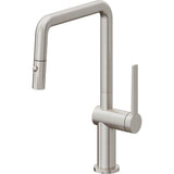 California Faucets - Pull-Down Kitchen Faucet with Button Sprayer  - Quad Spout - Ultra Stainless Steel Pvd
