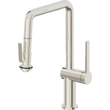 California Faucets - Pull-Down Kitchen Faucet with Squeeze Sprayer  - Quad Spout - Polished Nickel Pvd