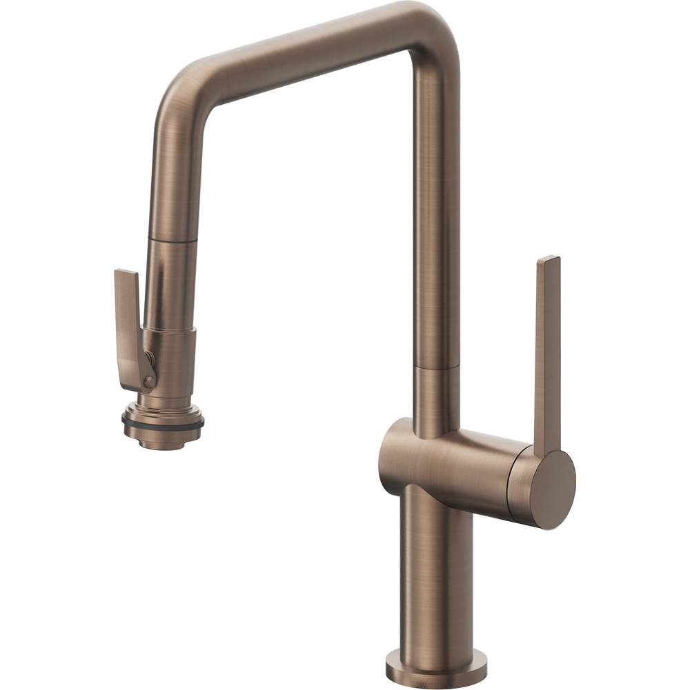 California Faucets - Pull-Down Kitchen Faucet with Squeeze Sprayer  - Quad Spout - Satin Bronze Pvd