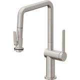 California Faucets - Pull-Down Kitchen Faucet with Squeeze Sprayer  - Quad Spout - Ultra Stainless Steel Pvd