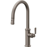 California Faucets - Pull-Down Kitchen Faucet with Button Sprayer  - High Arc Spout - Graphite Pvd