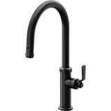 California Faucets - Pull-Down Kitchen Faucet with Button Sprayer  - High Arc Spout - Matte Black
