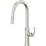 California Faucets - Pull-Down Kitchen Faucet with Button Sprayer  - High Arc Spout - Polished Nickel Pvd