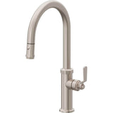 California Faucets - Pull-Down Kitchen Faucet with Button Sprayer  - High Arc Spout - Gloss White