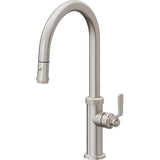 California Faucets - Pull-Down Kitchen Faucet with Button Sprayer  - High Arc Spout - Ultra Stainless Steel Pvd