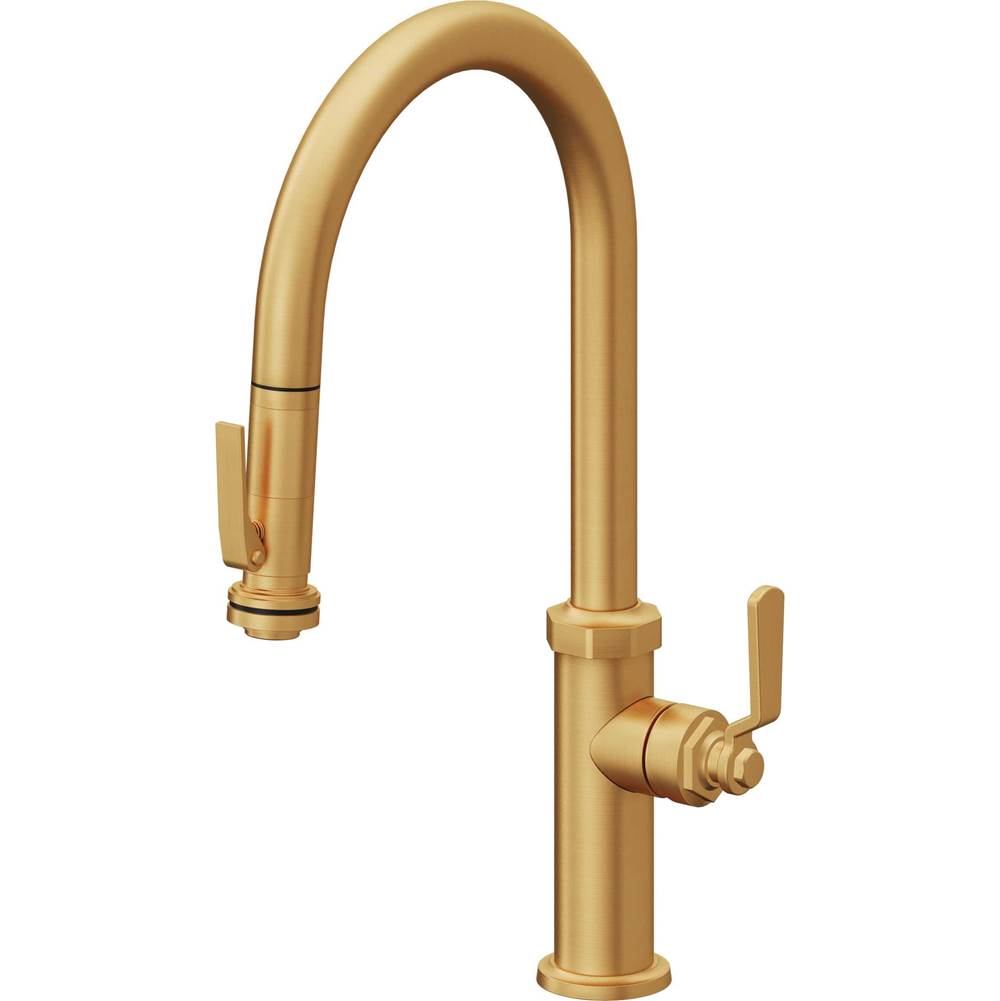 California Faucets - Pull-Down Kitchen Faucet with Squeeze Sprayer  - High Arc Spout - Lifetime Satin Gold Pvd