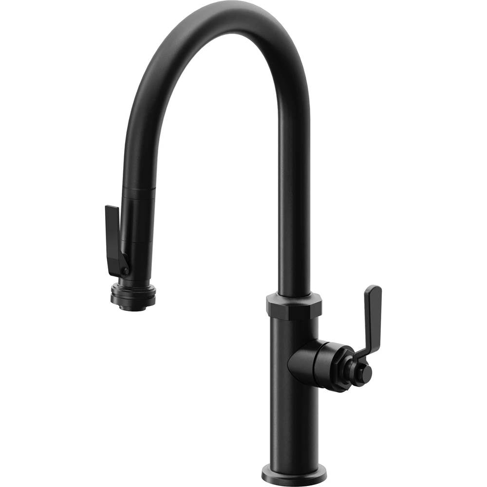 California Faucets - Pull-Down Kitchen Faucet with Squeeze Sprayer  - High Arc Spout - Matte Black