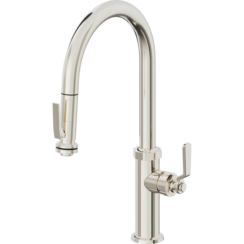 California Faucets - Pull-Down Kitchen Faucet with Squeeze Sprayer  - High Arc Spout - Polished Nickel Pvd