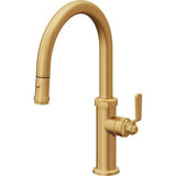 California Faucets - Pull-Down Kitchen Faucet with Button Sprayer  - Low Arc Spout - Lifetime Satin Gold Pvd