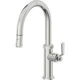California Faucets - Pull-Down Kitchen Faucet with Button Sprayer  - Low Arc Spout - Polished Chrome