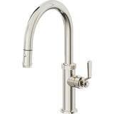 California Faucets - Pull-Down Kitchen Faucet with Button Sprayer  - Low Arc Spout - Polished Nickel Pvd